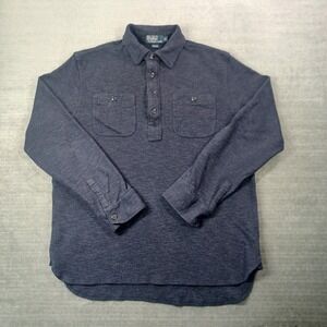 Polo Ralph Lauren Sweater Men XL Blue Brushed Cotton 1/2 Button Front Collar Tab